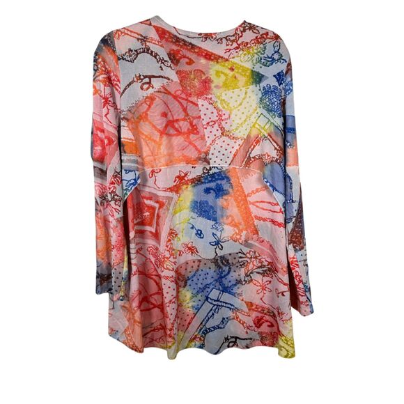 Peter Nygard Bright Colorful Art to Wear Abstract Mesh Burnout Tunic Top Medium - Picture 4 of 5